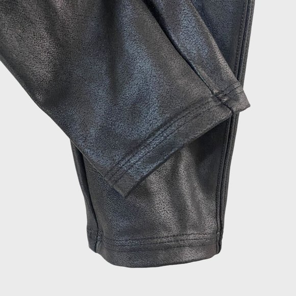 Spanx Faux Leather Leggings Womens Size Medium Shiny Black Textured Tights - Picture 7 of 10